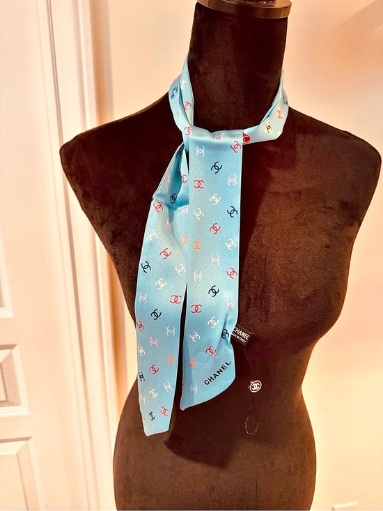 CHANEL Accessories - Chanel Multicolor CC Logo Silk Twilly Scarf Silk-Style Logo Twilly in Blue &